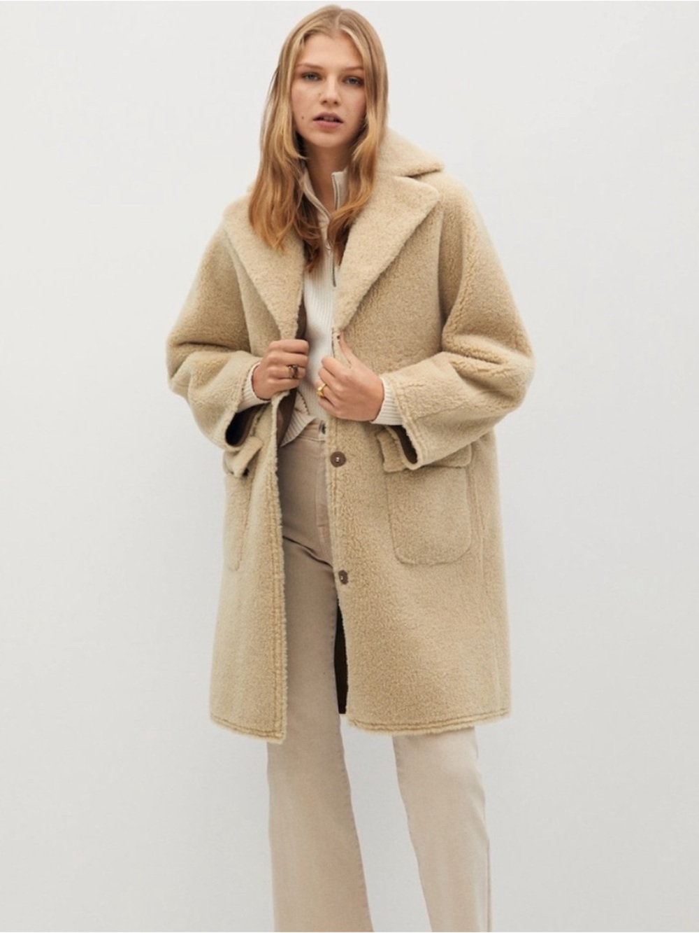 Mango Reversible faux shearling-lined coat Small NWOT car coat teddy long coat